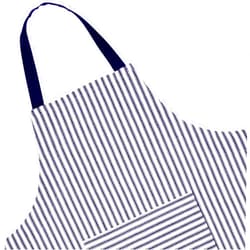 Cackleberry Home Navy Blue and White Ticking Stripe Woven Cotton Bib Apron Pocket Adjustable Strap