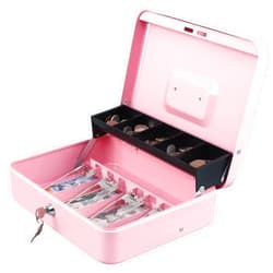 xydled Cash Box with Money Tray and Key Lock,Tiered, Cantilever Design,4 Bill / 5 Coin Slots,11.8