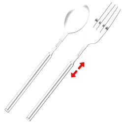 OXDFK 2 PCS Telescopic Fork Spoon, Extendable Stainless Steel Fork and Spoon Set, Expandable Extension Fork Spoon to 25.3 In Tableware, for BBQ Dinner Fruit Dessert