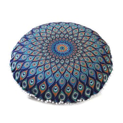 Popular Handicrafts Floor Pillow Cushion Cover - Hippie Mandala Peacock Pouf Cover with Pom Pom Soft Particles, Bohemian Yoga Decor Floor Cushion Case, 32