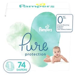 Pampers Diapers Newborn/Size 1 (8-14 lb), Pure Protection Disposable Baby Diapers, Hypoallergenic and Unscented Protection, Super Pack (Old Version), Size 1, 74 Count