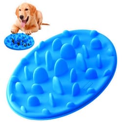 PETBABA Dog Bowl Slow Feeder, Interactive Puzzle Fun Silicone Nonskid Feed Dish, Against Bloat in Eating Food, Keep Your Cat Pet Healthy - S in Blue