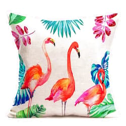 Asminifor Watercolor Flamingo Throw Pillow Covers Cotton Linen Summer Tropical Green Palm Leaf Background Pillowcase Birds Square Home Sofa Outdoor Decor Cushion Cover 18x18Inch (WF-Flamingo)