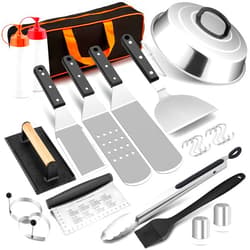 HaSteeL Griddle Accessories Kit of 16, Professional Stainless Steel Griddle Spatula Tools in Storage Bag, Heavy Duty Metal Spatulas/Chopper/Burger Press/Melting Dome for Teppanyaki Flat Top BBQ Grill