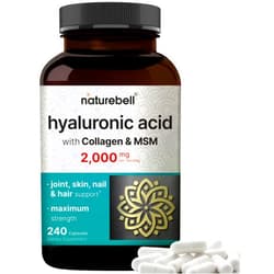 NatureBell Hyaluronic Acid Supplements 2,000 mg | 240 Capsules, with MSM & Hydrolyzed Bovine Collagen – 3 in 1 Support for Skin Hydration, Joint Lubrication, Hair, and Eye Health