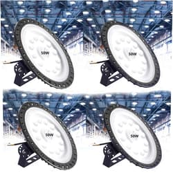 Chunnuan 50W UFO LED High Bay Light 5000lm Commercial Bay Lighting 6000K Cold White High Bay Lamp - IP54 Warehouse Lights- LED Shop Lights Industrial Lamp for Garage Factory Workshop Gym (50W-4pcs)