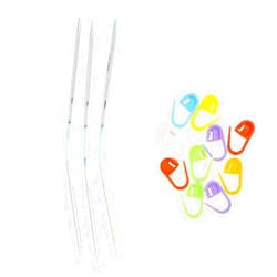 addi FlexiFlips XL 10 inch (26cm) (Set of 3) US 09 (5.5mm) DPN Double Pointed Knitting Needle Slick & Smooth Finish, Standard Tips, Smooth Joins, Blue Pliable Cord with 10 Colorful Stitch Markers