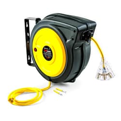 ReelWorks Extension Cord Reel Retractable 12AWG x 50' Foot 3C/SJTOW Glow Strip Cable and Lightup Triple Tap Connector Advanced Slow Retraction Technology (SRT)