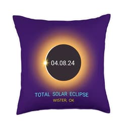 Oklahoma Total Eclipse Gear 04/08/24 Wister OK Total Solar Eclipse 04/08/24 Oklahoma Souvenir Throw Pillow, 18x18, Multicolor