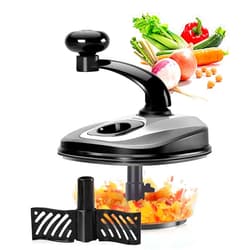 Ourokhome Hand Crank Vegetable Chopper- 1.8 L Heavy Duty Speedy Food Processor with Egg Separator and Handy Whipping Blade for Garlic, Onion, Nuts, Herbs, etc. (Black)