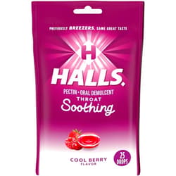 FIKPTE Halls Breezers Cough Drops, Cool Berry, 25 Count Per Bag (2 Pack)C