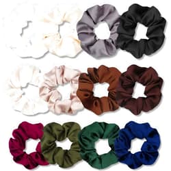 IVARYSS Scrunchies for Hair Sleep, Premium Satin Soft Than Silk for Women Curly Hair, Cute Bands Ties for Girls Thin | Thick Hair Styling, 12 Pack, Dark