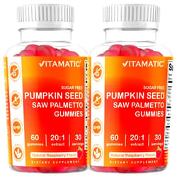 Vitamatic 2 Packs Sugar Free Pumpkin Seed Gummies - Made with Saw Palmetto - Natural Raspberry Flavor - 60 Count