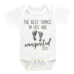 Witty and Bitty The Best Things in Life Are Unexpected Pregnancy Reveal Announcement Onesie/Bodysuit