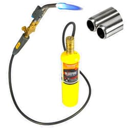 BLUEFIRE HZ-8150 Double Swirl Flames Self-Ignition Hose Turbo Torch with MAPP Kit 5' long Hose Trigger Start Propane MAP Gas Welding Blowtorch Nozzle for Brazing Large Diameter Copper Pipes