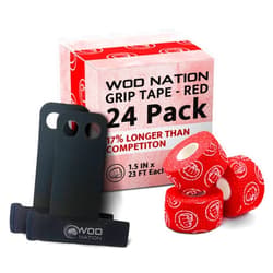 WOD Nation (Bundle - Weightlifting Hook Grip Tape - Bulk Packs - 23 Feet Per Roll, Comfortable, Stretchy Athletic Tape (24 Pack) & Barbell Gymnastics Grips Perfect for Pull-up Training (Large)