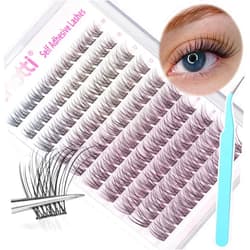 Zenotti Self Adhesive Eyelashes Pre-glued Lash Clusters Natural Eyelash Clusters Self Adhesive Lashes 3D Wispy DIY Lash Extension C Curl No Glue 120Pcs Individual Lashes with Tweezers by zenotti