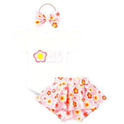 FYMNSI Baby Girls Mouse 1st Birthday Outfit Sunflower Peach ONE Romper + Tutu Shorts + Headband for Cake Smash Photo Props
