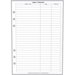 Handy Forms A5 Size Login Password List, Sized and Punched for 6-Ring A5 Notebooks by Filofax, LV (GM), Kikki K, TMI, and Others. Sheet Size 5.83