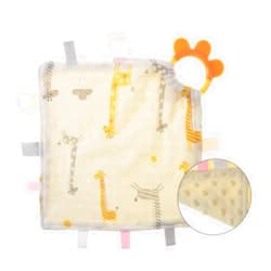 DAYTOYS Baby Soothing Plush Blanket with Colorful Tags-Square Appease Blankets for Boys and Girls-Soft and Comfortable-Cute Baby Tags Security Blankets with teether (Giraffe)