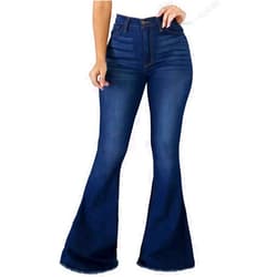 vunahzma Blue Bell Bottom Jeans for Women Ripped Bell Bottom Jeans Distressed Frayed Raw Hem Elastic Flared Jean (X-Large, Blue-4002)