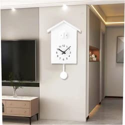 TreasureCave 1PC Minimalist Cuckoo Clock Cuckoo Wall Clock with Pendulum, Cuckoo Bird Voices Call Pendulum Wall Art Wall Clock, Minimalist Clock House Wall Art for Living Room Office Decoration(White)