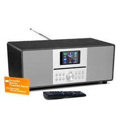 MangoKit MS4 CD Player I FM Radio I HiFi System I Bluetooth I Powerful Stereo System I Acoustic Wood Cabinet I CD Player with Speakers I 40 Presets,Headphone Jack I Metallic Black Finish