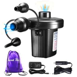 Sweet Alice Electric Air Pump, 110V AC/12V DC Portable Air Mattress Two-Way Universal Inflator Pump for Inflatables Pool, Airbeds, etc with 3 Nozzles and 1 Storage Bag