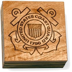 Prestige Decanters Coast Guard Coasters – US Coast Guard Engraved Acacia Wood Coasters - United States Coast Guard Décor - USCG Gifts for Retirement, Graduation, Birthday – USCG Home Decor (Set of 4)