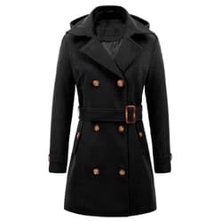 Chrisuno Women's Double Breasted Pea Coat Hooded Long Winter Trench Coat