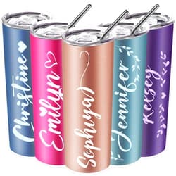 Greatabox Personalized Skinny Tumblers with Names, Custom 20 oz Coffee Tumblers with Name Text, Double Sided Custom Tumbler Gifts for Women Men - 16 Colors 8 Design