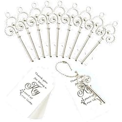 WODEGIFT 100 pcs Key Bottle Opener Wedding Favors for Guest, Vintage Skeleton Key Bottle Opener with Escort Tag Cards and Key Chains (Silver)