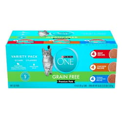 Purina ONE Grain Free, Natural Pate Wet Cat Food Variety Pack, Beef, Chicken and Ocean Whitefish Recipes - (2 Packs of 12) 3 oz. Pull-Top Cans