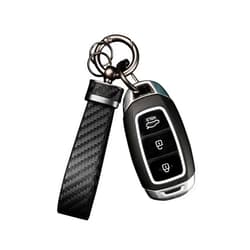 Turcee Leather Car Keychain - Carbon Fiber Interior Key Fob with Anti-Lost D-Ring - Car Accessory Key Ring (Black)