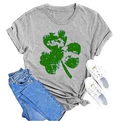 Peugryu Women St Patricks Day Shirts Shamrock Graphic Casual Tshirts Cute Lucky Irish Tee Spring
