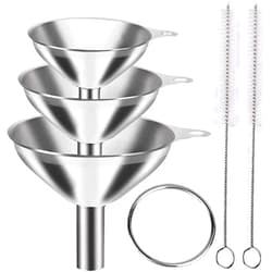 Teensery 3 Pcs Stainless Steel Funnel Food Grade Metal Kitchen Funnel with 2 Cleaning Brushes for Filling Bottles, Transferring Liquid, Oil, Water