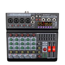 BOMGE 06A Professional 6 Channel DJ Audio Mixer, DJ Controller Sound Mixer with 99 DSP Effects,7-band EQ Independent 48V Bluetooth USB Interface Recording for Studio Stage Party Home Recording