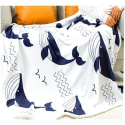 Zevrez Whale Blanket Throw Blanket with Super Cute Deep Blue Whales Pattern Flannel Fleece Simple Whale Gifts and Decor for Sea and Whale Lovers (Whale 1, 48