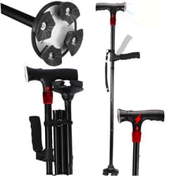 ANCKNE Walking Cane for Men & Women with Alarm, LED Light and Foldable Handle, Foldable, Adjustable, Lightweight, Free Self Standing Walking Cane for Seniors & Adults