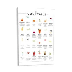 MjZephrion Cocktail Mixology Canvas Wall Art Print Cocktails Guide Poster - 24 Classic Cocktail Recipes for Kitchen and Home Bar Wall Art Decor 8x12in Framed
