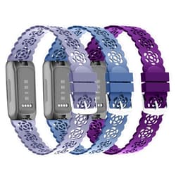 VOMA 3-Pack Slim Silicone Bands Compatible with Fitbit Inspire 3/Inspire 2/Inspire HR/Inspire/Ace 3/Ace 2, Lace Silicone Thin Narrow Rose Hollowed-out Sports Replacement Wristband Strap