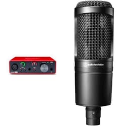 Audio-Technica AT2020 Cardioid Condenser Studio XLR Microphone, Black, Ideal for Project/Home Studio Applications & Focusrite Scarlett Solo (3rd Gen) USB Audio Interface with Pro Tools | First