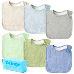 Zainpe 6Pcs Snap Muslin Cotton Baby Bibs Soft Absorbent Infant Bib Adjustable Bandana Drool Bib for Boy Girl 0-36 Months