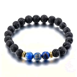 MYSTIQS Lava Rock & Blue Jasper Beaded Bracelet Essential Oil Diffuser for Men,Women + Free Aromatherapy E-Book Ideal for Anti-Stress or Anti-Anxiety