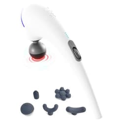 Zyllion Handheld Back and Neck Massager - Cordless Rechargeable Electric Vibrating Deep Tissue Massage with Heat for Athletes, Recovery and Muscle Pain Relief - White (ZMA-27-WT)