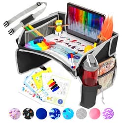 PILLANI Kids Travel Tray for Car - Car Seat Tray for Kids Travel, Car Trays for Kids Roadtrip Essentials,Carseat Table Tray for Kids Road Trip Activities -Toddler Lap Desk Organizer for Airplane