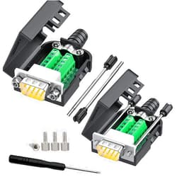 JUXINICE 2PCS DB9 Male adapters,Gold Plated 9 PIN RS232 RS485 Breakout Connector to Wiring Terminal,No Soldering Needed DB9 Serial connectors with Bolts Nuts Tail Pipes and Screwdriver, Easy to use