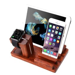 MOOZO Rosewood Multi-Device Desktop Dock Station Charger Holder Cradle Stand Compatible for iPhone 11 Pro Max XS XR XS MAX X 8 7 6 6S Plus iPad Mini Apple Watch/iWatch 2 3 4 Samsung S8 S7 Smartphone