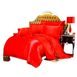 Tanya Linen Hotel Luxury Silk Satin 5 Piece Comforter Set- All Season Comforter, Flat Sheet, Fitted 18 inch Deep Pocket, Pillowcases, Red Bedding Sets for Full Size Bed