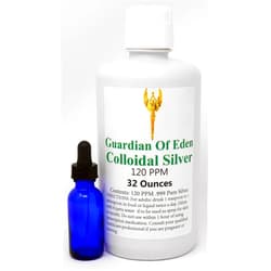 Guardian Of Eden Lab Tested Certified 120ppm Concentrated Pure Colloidal Silver by GOE (1 Quart) with Free Dropper Bottle. Lab Report documented.
